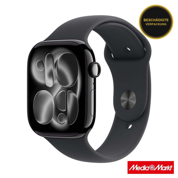 Apple Watch Series 11 GPS 46mm Jet Black Aluminium Case mit Black Sport Band - M/L · beschädigte Verpackung